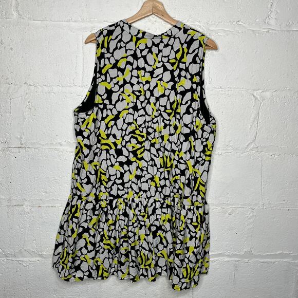 Nine West Women's Button Front Ruffle Hem Dress XXL Sleeveless Black Yellow - Picture 4 of 8